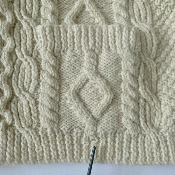 Vintage Wool V Neck Cable Knit Cream Cardigan Grandpa Sweater Cottagecore Cozy - Picture 7 of 13